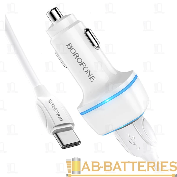 Автомобильное З/У Borofone BZ14 2USB 2.4A с кабелем Type-C белый (1/44/176)