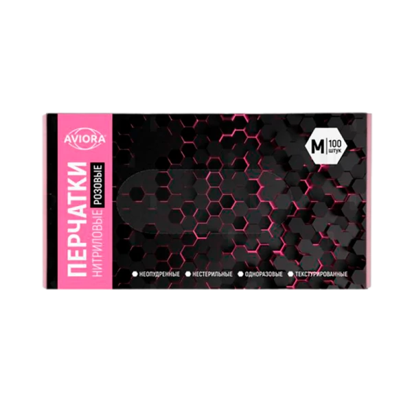 Перчатки Aviora M нитрил 100шт. розовый (1/10)