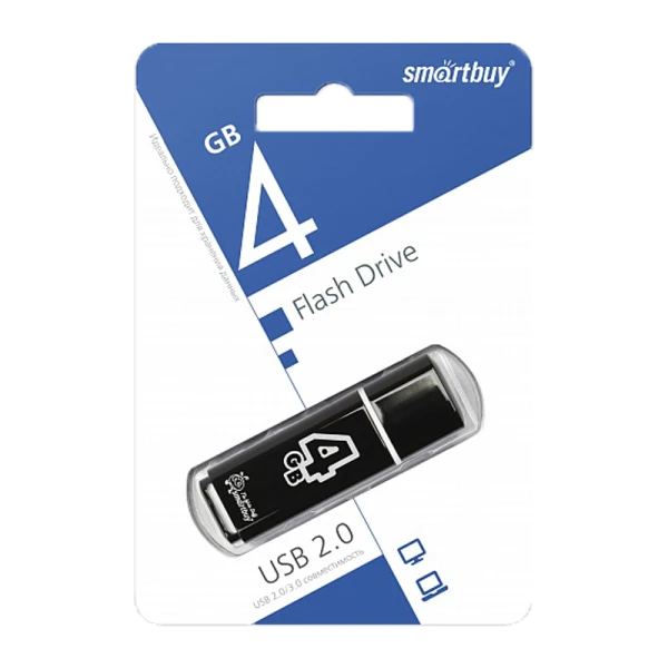 Флеш-накопитель Smartbuy Glossy 4GB USB2.0 пластик черный
