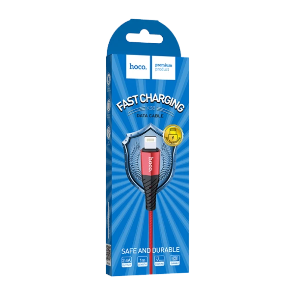Кабель HOCO X38 USB (m)-Lightning (m) 1.0м 2.4A нейлон красный (1/30/300)