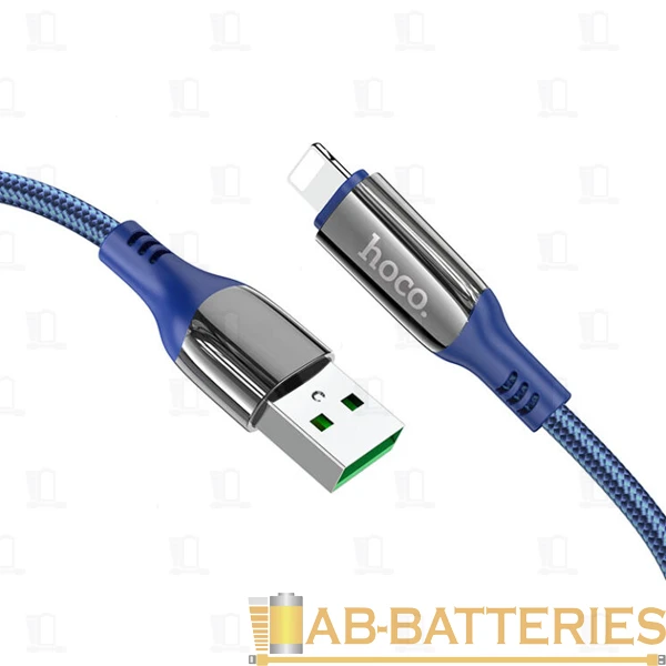 Кабель HOCO S51 USB (m)-Lightning (m) 1.2м 2.4A нейлон дисплей синий (1/16/160)