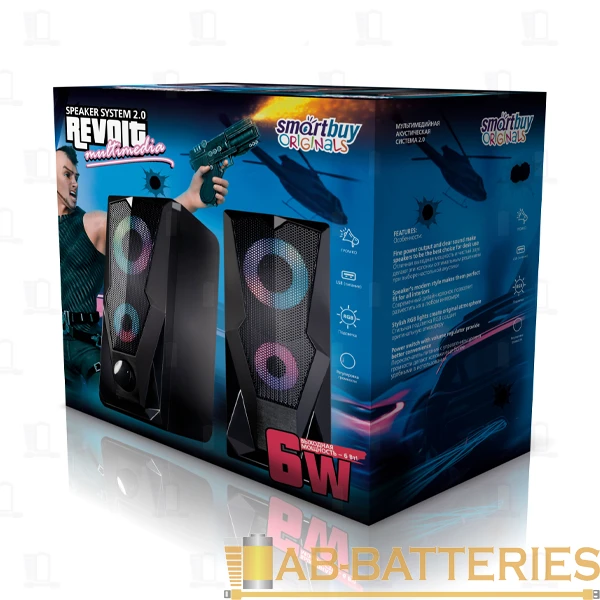 Колонки 2.0 Smartbuy REVOLT 6W с подсветкой USB+Jack 3.5мм черный (1/20)