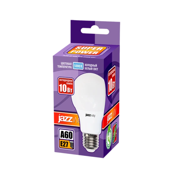 Лампа светодиодная JAZZway A60 E27 10W 5000К 230V груша матовая (1/10/100)