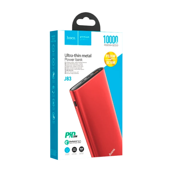 Внешний аккумулятор HOCO J83 10000mAh 3.0A 1USB/Type-C QC3.0 красный (1/24)