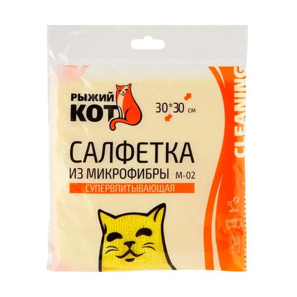 Салфетка Рыжий кот M-02 30х30см микрофибра универсальная желтый (1/40/200)