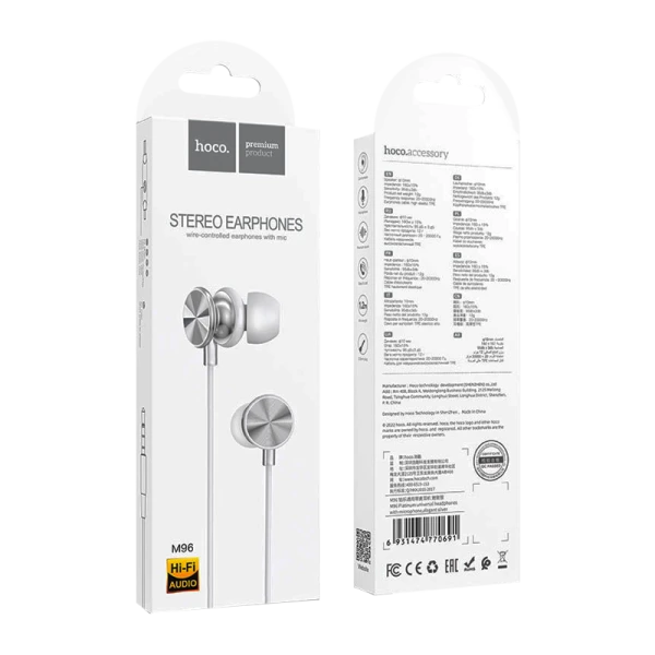 Наушники внутриканальные HOCO M96 с микр. серебряный (1/31/310)