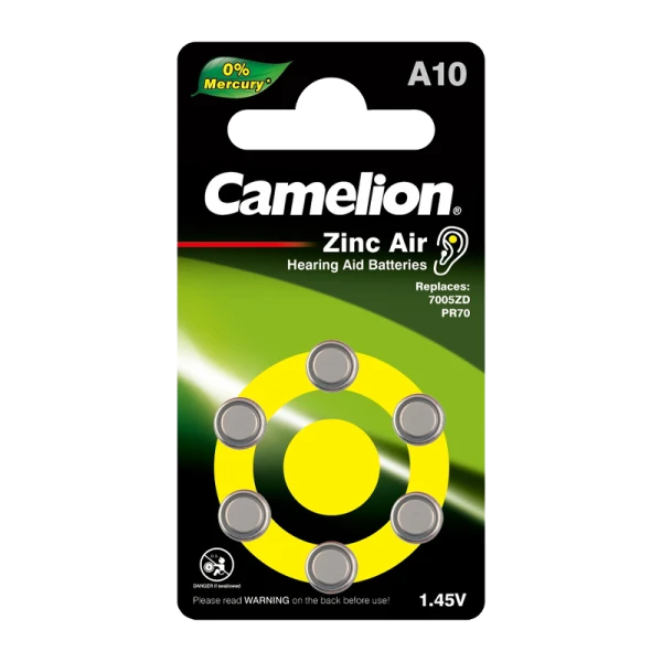 Батарейка Camelion ZA10 BL6 Zinc Air 1.45V 0%Hg (6/60/600/3000)