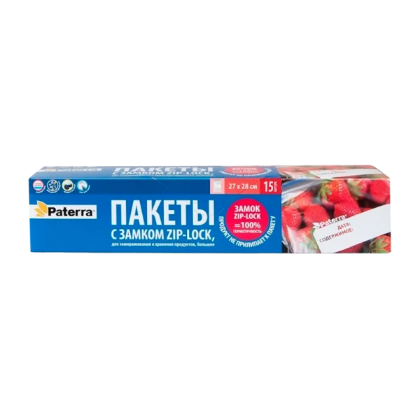 Пакет для заморозки Paterra 28см x 27см ПВД 40мкм с замком 15шт. (1/24)