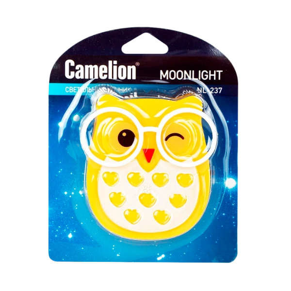 Ночник Camelion NL-237 "Сова" 220V в розетку желтый (1/24/72)