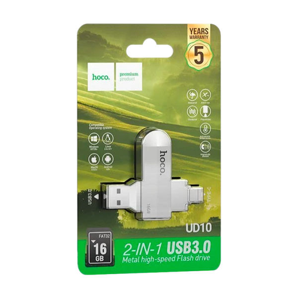 Флеш-накопитель HOCO Wise UD10 16GB USB3.0 Type-C (m) металл серебряный (1/25)