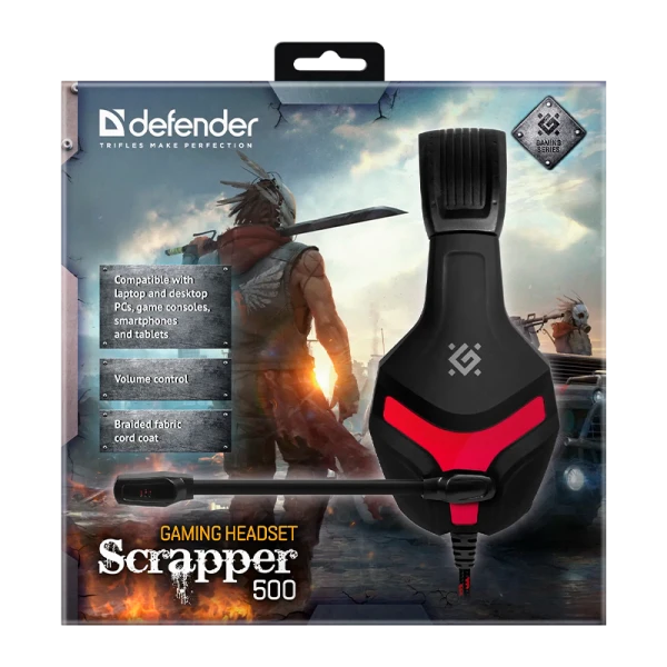 Наушники полноразмерные Defender Scrapper 500 с микр. игровые черный красный (1/16)