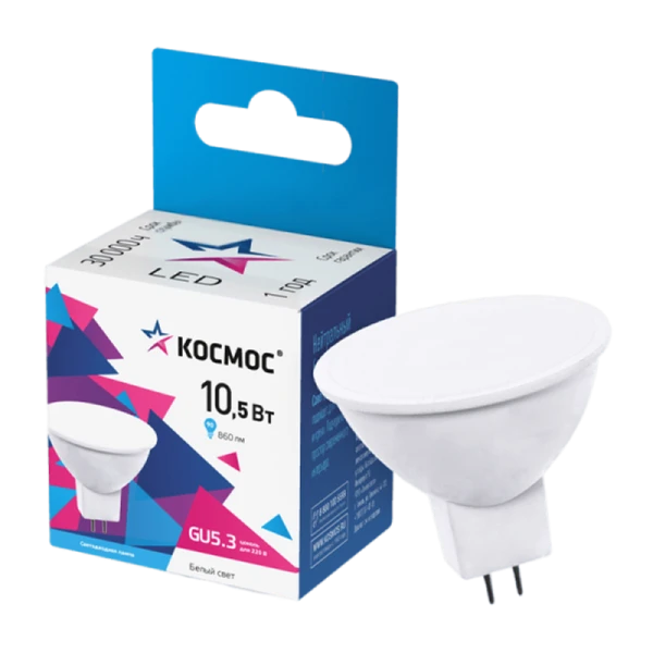 *Лампа светодиодная Космос JCDR GU5.3 10.5W 4500К 220V софит (1/10/80) 