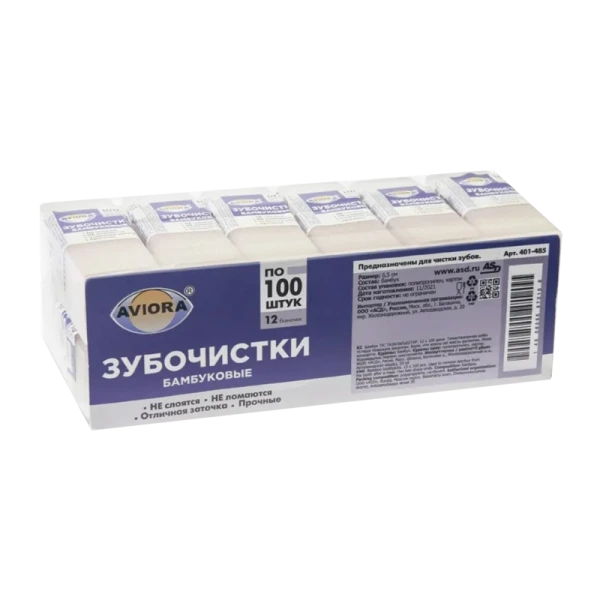 Зубочистки бамбуковые AVIORA, 100 шт. в баночке, 12 уп в блоке (12/480)