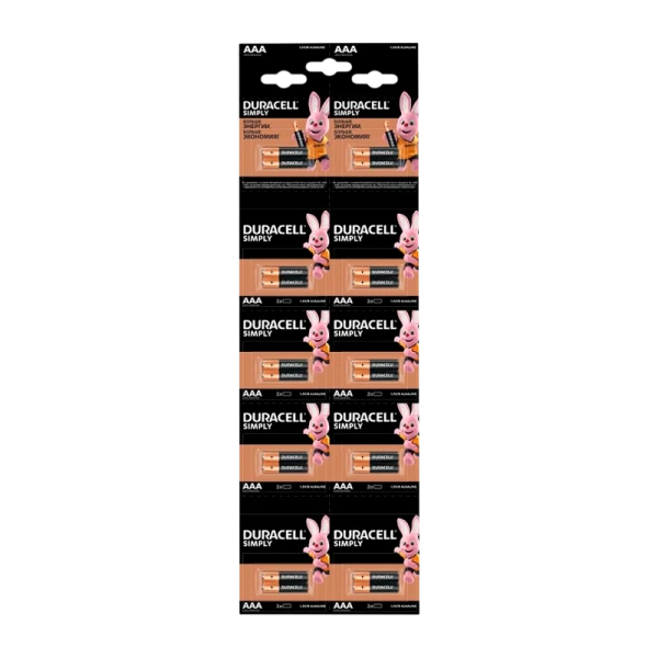 Батарейка Duracell SIMPLY LR03 AAA BL20 (2*10) Alkaline 1.5V отрывные (20/240/33600)