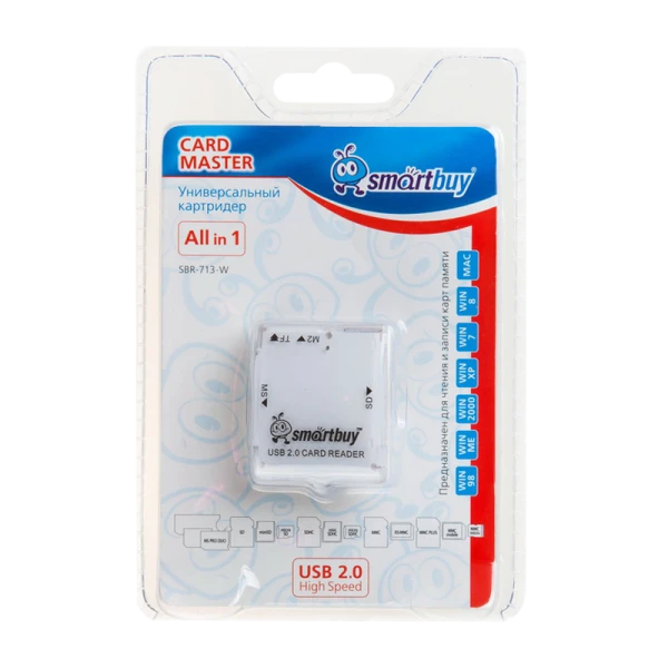 Картридер Smartbuy 713 USB2.0 SD/microSD/MS/M2 белый (1/5)