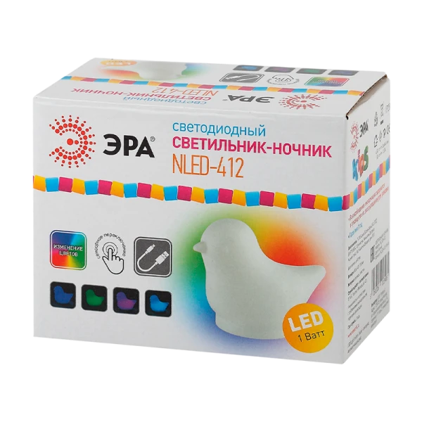 Ночник ЭРА NLED-412 1W 220V на основании рег.ярк./цвета белый (1/100)