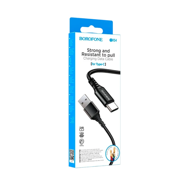 Кабель Borofone BX54 USB (m)-Type-C (m) 1.0м 2.4A нейлон черный (1/360)