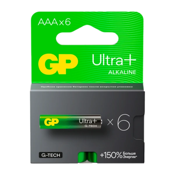 Батарейка GP ULTRA PLUS G-tech LR03 AAA BL6 Alkaline 1.5V (6/96/768)