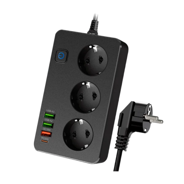 Сетевой фильтр Live Power LP SF301 3р.С/З 10A 3USB A+C Gan 45W с выкл. 2.0м черный (1/30)