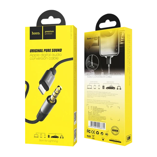 Кабель AUX HOCO UPA13 Jack 3.5mm (m)-Lightning (m) 1.0м ПВХ черный (1/21/210)