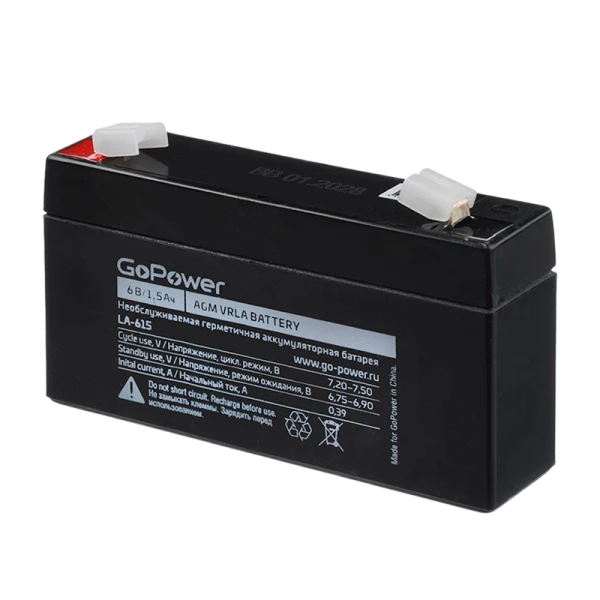 Аккумулятор свинцово-кислотный GoPower LA-615 6V 1.5Ah клеммы T1/ F1 (1/20)