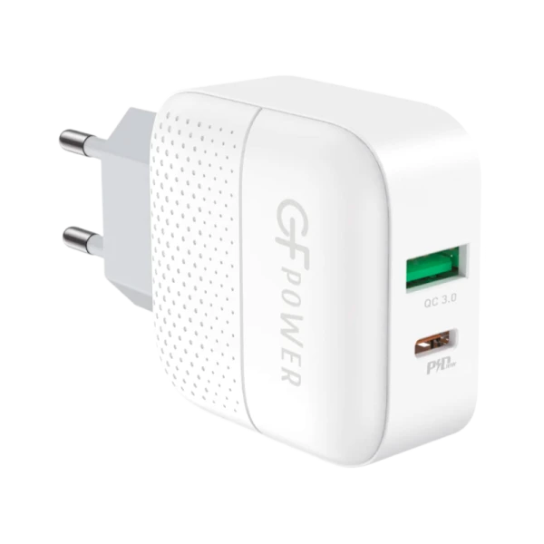 Сетевое З/У GFPower GF60PD 1USB/Type-C 3.0A QC3.0 белый (1/32/128)