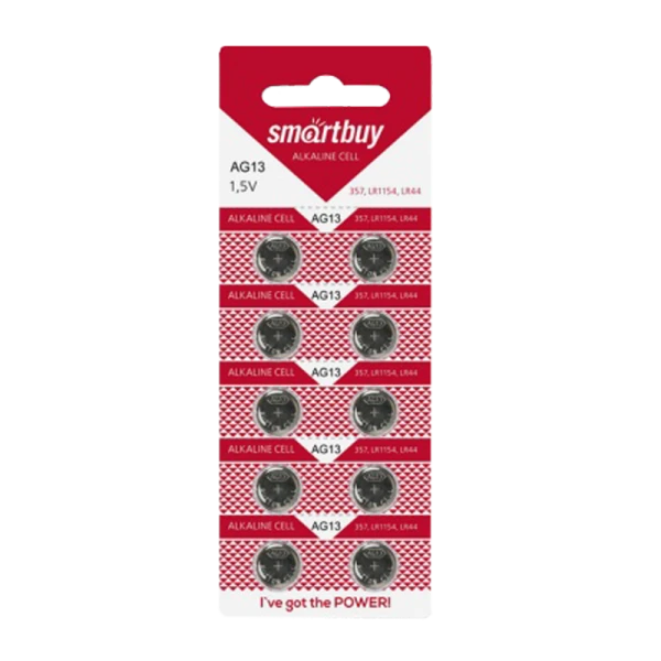 Батарейка Smartbuy G13/LR1154/LR44/357A/A76 BL10 Alkaline 1.5V (10/100/2000)