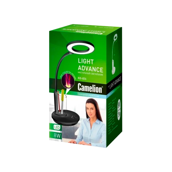 Светильник настольный Camelion KD-826 8W 230V 1LED на основании сенс. черный (1/8)
