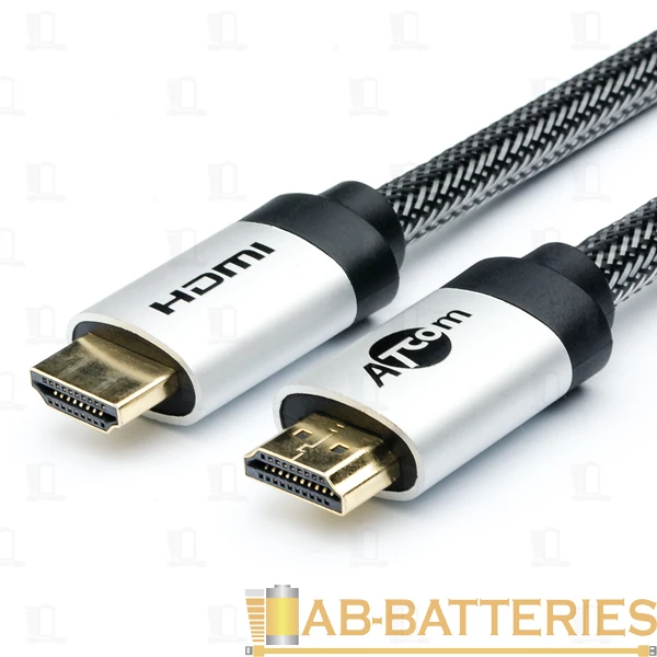 Кабель Atcom HIGH speed HDMI (m)-HDMI (m) 1.0м нейлон ver.2.0 черный серебряный в пакете (1/10/100)