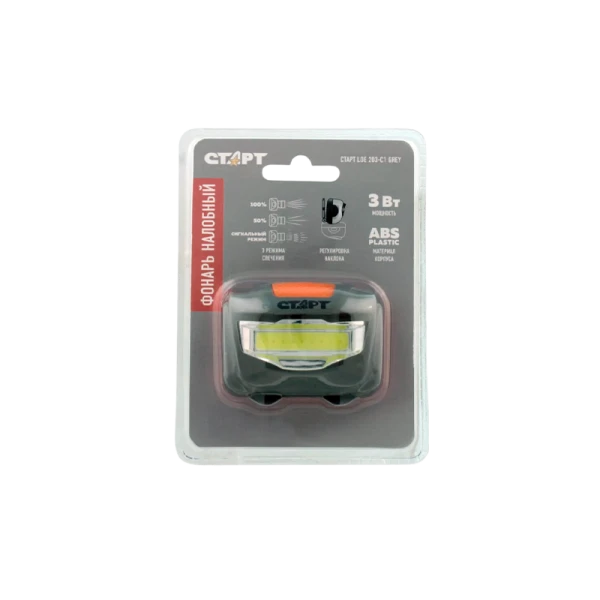 Фонарь налобный Старт LOE 203-C1 3W COB от батареек серый (1/12/192)