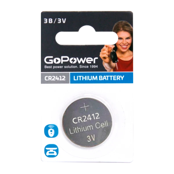 Батарейка GoPower CR2412 BL1 Lithium 3V (1/5/500)