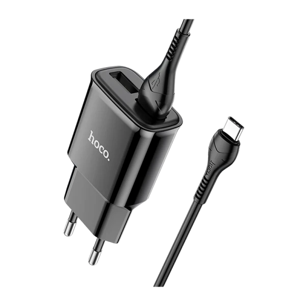 Сетевое З/У HOCO C88A 2USB 2.4A с кабелем Type-C черный (1/12/120)
