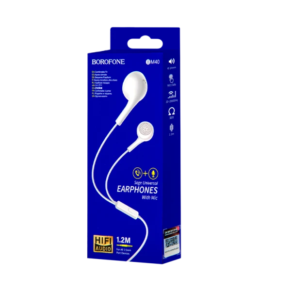 Наушники вставные Borofone BM40 с микр. белый (1/76/304)