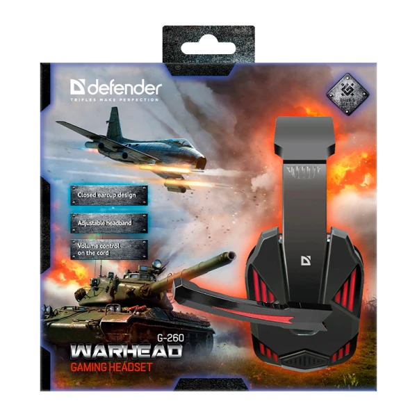 Наушники полноразмерные Defender G-260 Warhead с микр. игровые черный красный (1/20)
