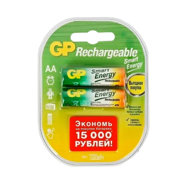 Аккумулятор бытовой GP HR6 AA BL2 NI-MH Smart Energy 1000mAh в пластиковой упаковке (2/20/200)