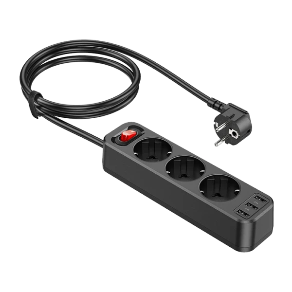 Сетевой фильтр HOCO NS2 3р.С/З 16A 3USB 1.8м черный (1/33)