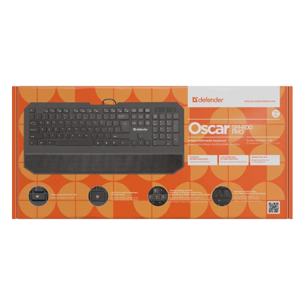 Клавиатура проводная Defender SM-600 Pro Oscar классическая USB 1.5м черный (1/20)
