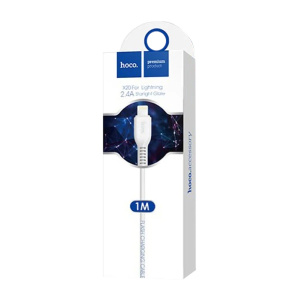Кабель HOCO X20 USB (m)-Lightning (m) 1.0м 2.4A ПВХ белый (1/30/300)