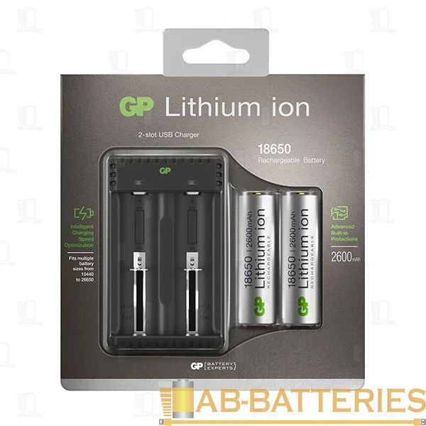 З/У для аккумуляторов GP L211 Li-ion 2 слота + 2x18650 2600mAh (1/24)