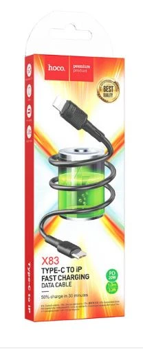 Кабель HOCO X83 Lightning (m)-Type-C (m) 1.0м 3.0A 20W ПВХ черный (1/33/330)