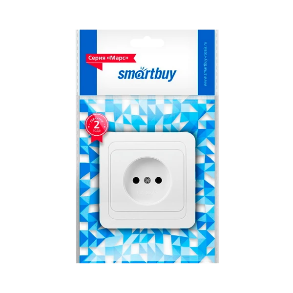 Розетка Smartbuy 1-местная без заземления 10А белая, керамика "Марс"