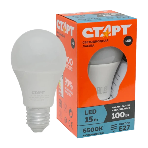 Лампа светодиодная Старт GLS E27 15W 6500К 220V груша Eco матовая (1/10/100)