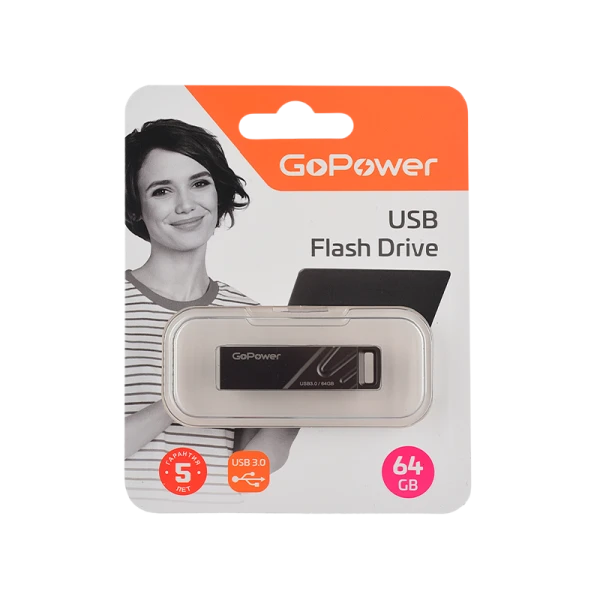 Флеш-накопитель GoPower TITAN 64GB USB3.0 металл черный графит (1/50/1000)