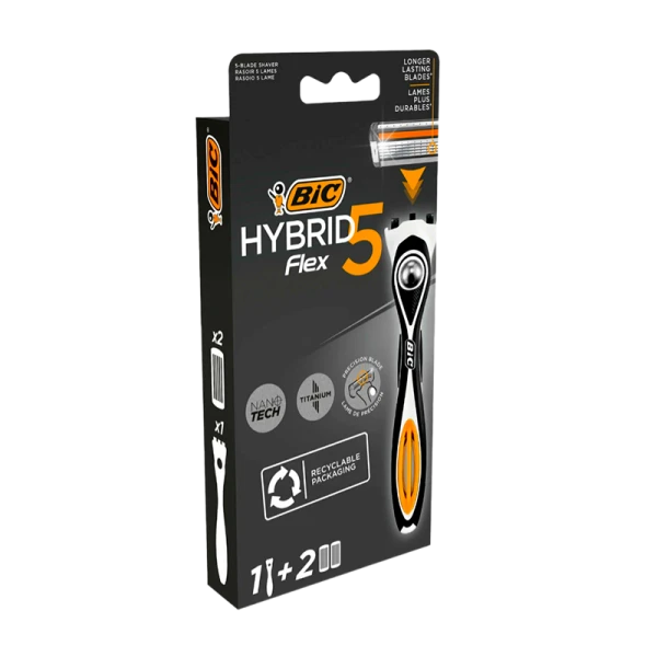 Бритва BIC "Flex 5 Hybrid" 5 лезвий 2 кассеты прорезиненная ручка (1/10)