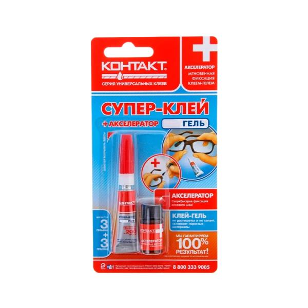 Супер-клей Контакт 3г универсальный +акселератор BOX10 шоу-бокс (10/200)