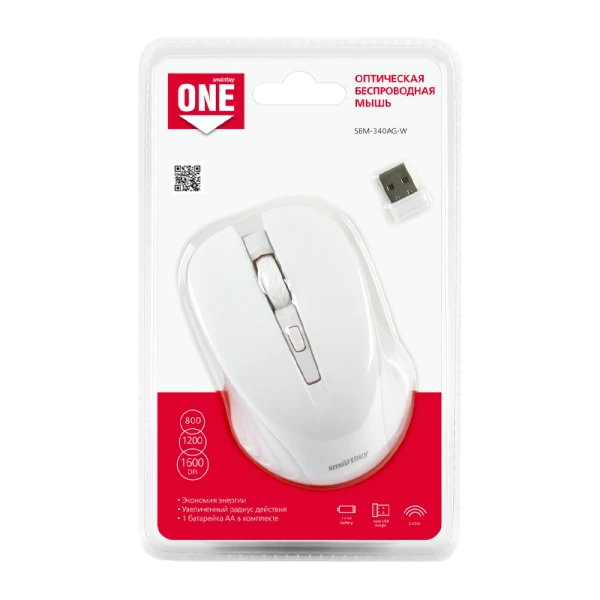 Мышь беспроводная Smartbuy 340AG ONE классическая USB белый (1/40)