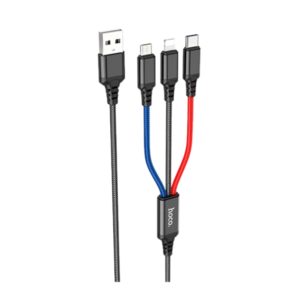 Кабель HOCO X76 USB (m)-Lightning/Type-C/microUSB (m) 1.0м 2.0A нейлон черный (1/31/310)