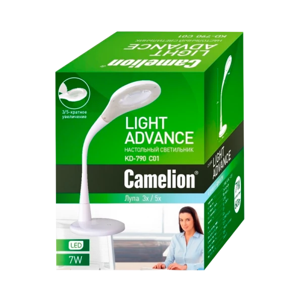 Светильник настольный Camelion KD-790 7W 230V 1LED на основании сенс. 4 ур.ярк.+ ув.линз. белый (1/4