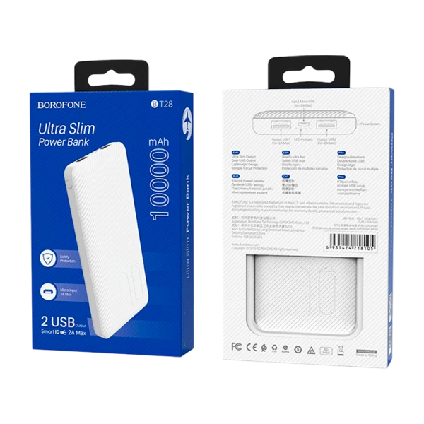 Внешний аккумулятор Borofone BT28 10000mAh 2.0A 2USB белый (1/37)
