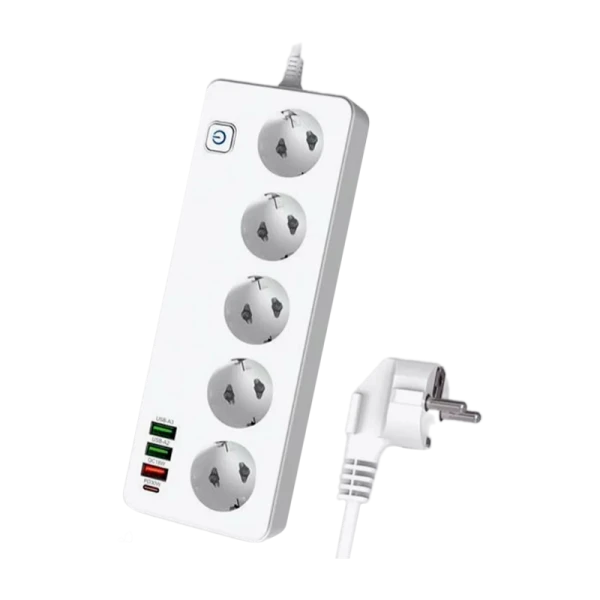 Сетевой фильтр Live Power LP SF501 5р.С/З 10A 3USB A+C Gan 45W с выкл. 2.0м белый (1/30)